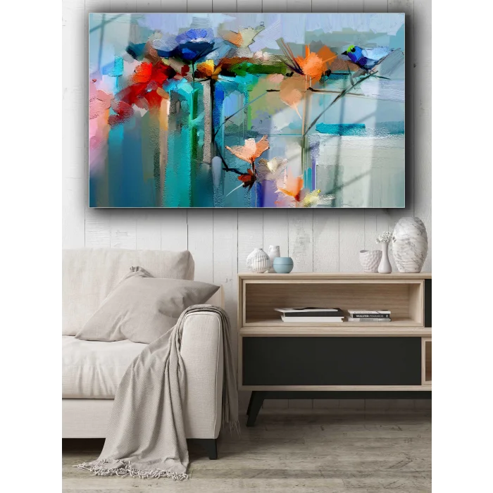 Bestablo Soyut Ağaç Ve Kuş Cam Tablo Bestablo