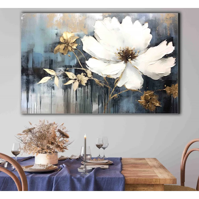 Bestablo Yağlı Boya Görünümlü Dekoratif Çiçek Kanvas Tablo Bestablo