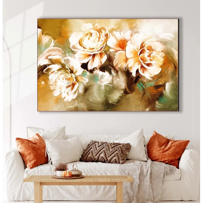 Bestablo Yağlı Boya Görünümlü Dekoratif Çiçekler Kanvas Tablo Bestablo