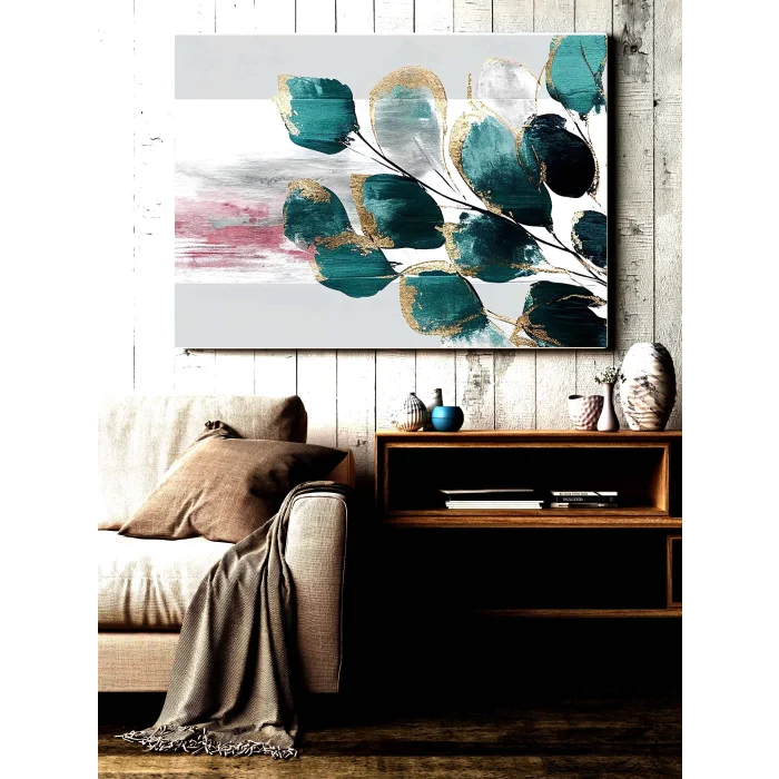 Dekoratif Yeşil Çiçekler Kanvas Tablo