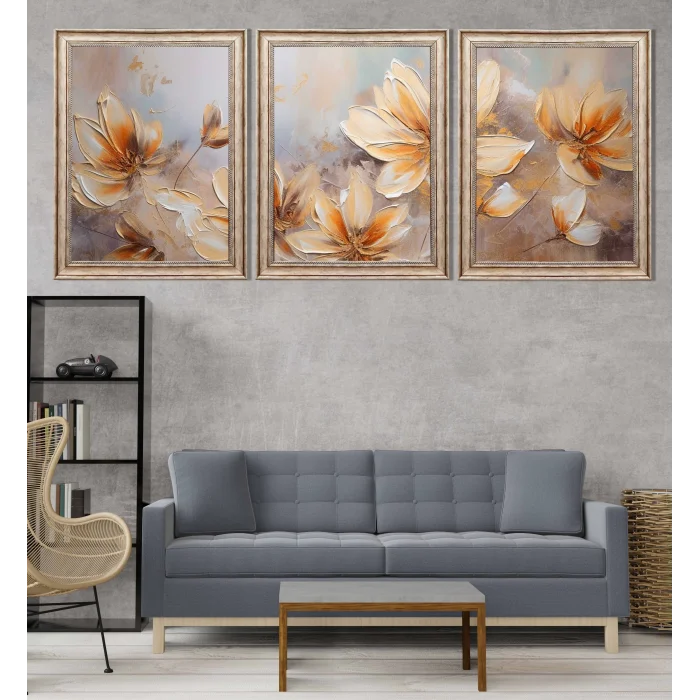 Eskitme Çerçeveli Dekoratif Çiçekler Ahşap Tablo, Ev Dekoru