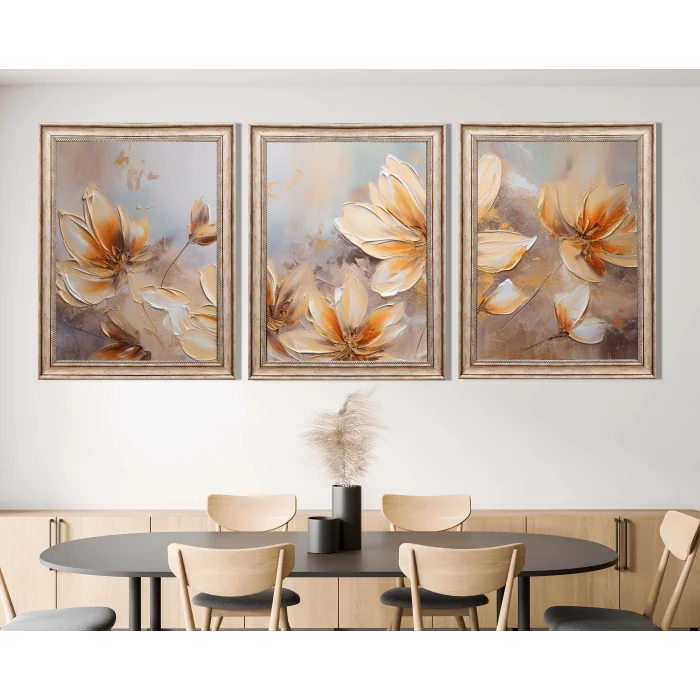 Eskitme Çerçeveli Dekoratif Çiçekler Ahşap Tablo, Ev Dekoru