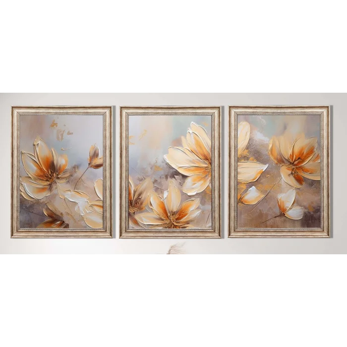 Eskitme Çerçeveli Dekoratif Çiçekler Ahşap Tablo, Ev Dekoru