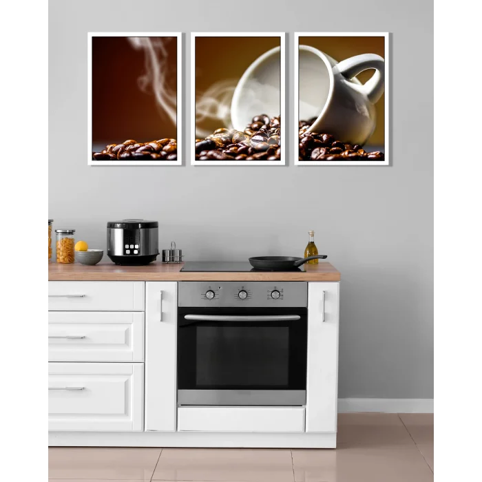 Kahve Temalı Çerçeveli Ahşap Tablo Seti, Ev Dekoru