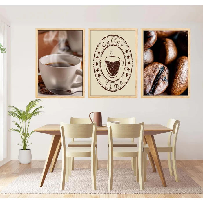 Kahve Temalı Çerçeveli Ahşap Tablo Seti, Ev Dekoru, Mutfak Dekoru