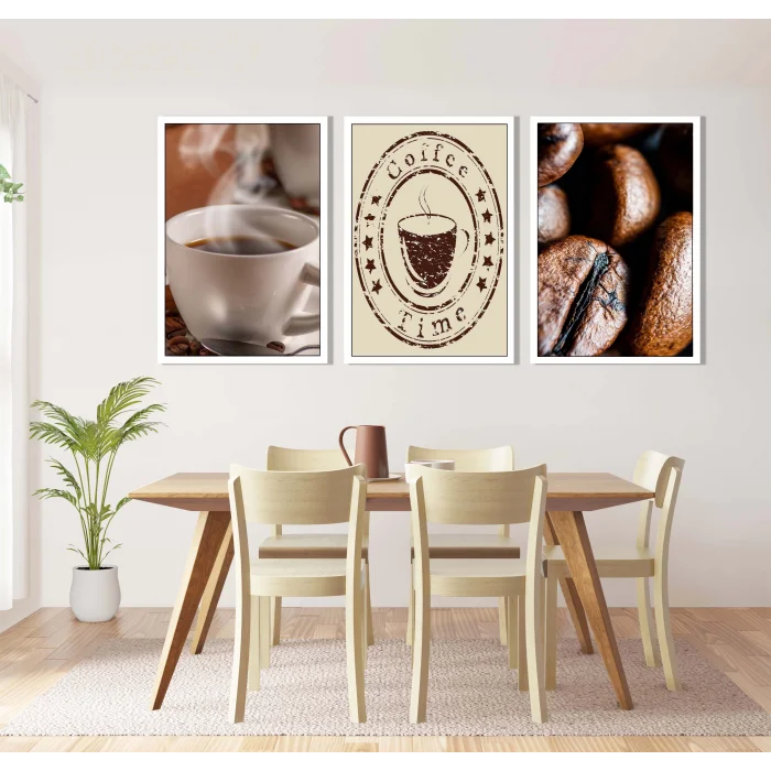 Kahve Temalı Çerçeveli Ahşap Tablo Seti, Ev Dekoru, Mutfak Dekoru
