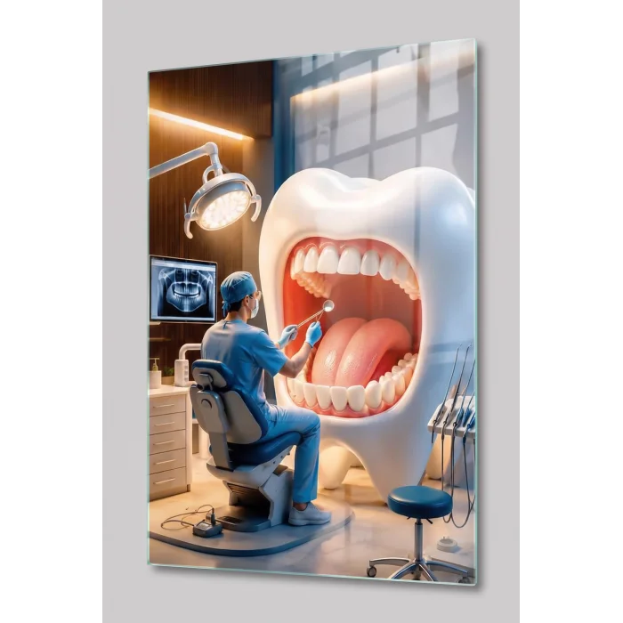 Sürreal Diş Kliniği Sanatı – Premium Cam Tablo