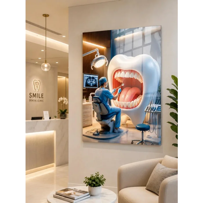 Sürreal Diş Kliniği Sanatı – Premium Cam Tablo