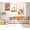 3 Parça Boho Güneş Ve Ay, Çerçeveli Ahşap Tablo Seti, Ev Dekoru