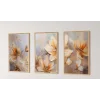 3 Parça Çerçeveli Kabartma Görünümlü Dekoratif Çiçekler Ahşap Tablo seti, Ev Dekoru, Soyut Tablo