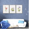 3 Parça Dekoratif Çiçekler Çerçeveli Ahşap Tablo seti, Ev Dekoru, Soyut Tablo