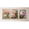 3 Parça Pembe Güller Eskitme Çerçeveli Ahşap Tablo Seti, Ev Dekoru