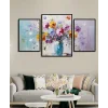 3 Parça Vazoda Renkli Çiçekler Çerçeveli Ahşap Tablo Seti
