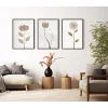 Bestablo 3 Parça Çerçeveli Dekoratif Çiçekler Ahşap Tablo Seti, Ev Dekoru Bestablo