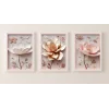 Bestablo 3 Parça Çerçeveli Kabartma Görünümlü Çiçekler Ahşap Tablo Seti, Ev Dekoru Bestablo