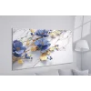 Bestablo Kabartma Görünümlü Varaklı Mavi Çiçekler Kanvas Tablo, Ev Dekoru Bestablo