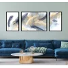 Dekoratif Kuş Tüyü, Çerçeveli Ahşap Tablo Seti, 3 Parça , Ev Dekoru, Duvar Tablosu