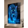 Neon Mavi Leopar / Panter Konseptli Cam Tablo