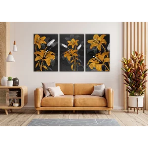 3 PARÇA DEKORATİF SARI ÇİÇEKLER KANVAS TABLO