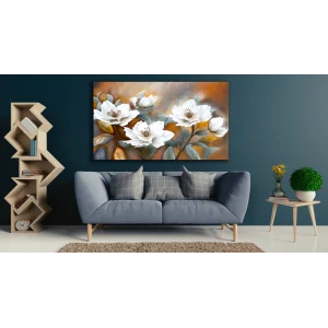 DEKORATİF BEYAZ ÇİÇEKLER KANVAS TABLO