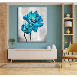 DEKORATİF MAVİ ÇİÇEK KANVAS TABLO