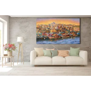 YAĞLI BOYA GÖRÜNÜMLÜ İSTANBUL MANZARASI KANVAS TABLO