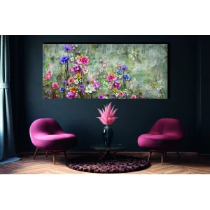 YAĞLI BOYA GÖRÜNÜMLÜ RENKLİ ÇİÇEKLER KANVAS TABLO