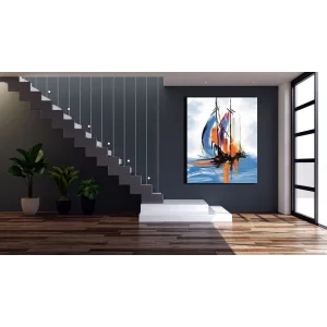 YAĞLI BOYA GÖRÜNÜMLÜ SOYUT YELKENLİ KANVAS TABLO