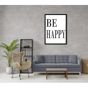 1 Parça Mutlu Ol Yazılı Çerçeveli Ahşap Tablo, Ev Dekoru