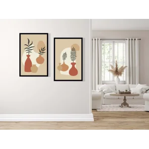 2 Parça Çerçeveli Bohem Ahşap Tablo Seti, Ev Dekoru, Soyut Tablo