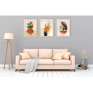 3lü Bohemian Çerçeveli Tablo , Ev Dekoru , Soyut Tablo , Ahşap Tablo