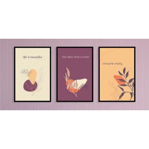 3lü Dekoratif Çerçeveli Tablo Life , Ev Dekoru , Soyut Tablo , Ahşap Tablo