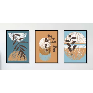 3lü Dekoratif Çerçeveli Tablo Mavi , Ev Dekoru , Soyut Tablo , Ahşap Tablo