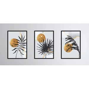 3lü Dekoratif Güneş ve Tüy Çerçeveli Tablo , Ev Dekoru , Soyut Tablo , Ahşap Tablo