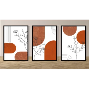 3lü Dekoratif Modern Yaprak Çerçeveli Tablo , Ev Dekoru , Soyut Tablo , Ahşap Tablo