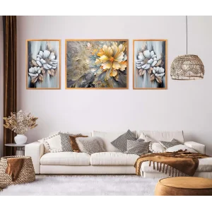 3lü Dekoratif Yağlı Boya Görünümlü Çerçeveli Tablo , Ev Dekoru , Soyut Tablo , Ahşap Tablo