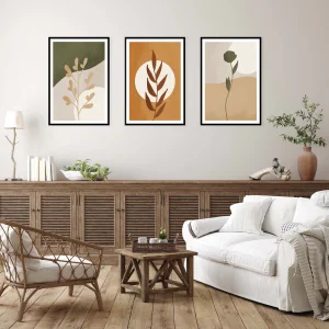 3 Parça Dekoratif Çiçekler Çerçeveli Ahşap Tablo , Ev Dekoru , Soyut Tablo , Ahşap Tablo