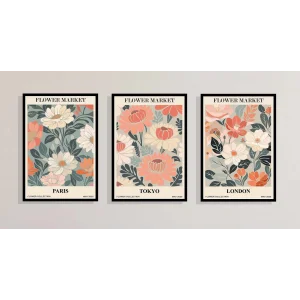 3lü Flowers London Çerçeveli Ahşap Tablo , Ev Dekoru , Soyut Tablo , Ahşap Tablo