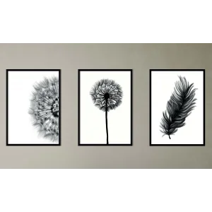 3lü Karahindiba Çerçeveli Ahşap Tablo , Ev Dekoru , Soyut Tablo , Ahşap Tablo