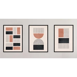 3lü Pudra Siyah Çizgiler Çerçeveli Ahşap Tablo , Ev Dekoru , Soyut Tablo , Ahşap Tablo