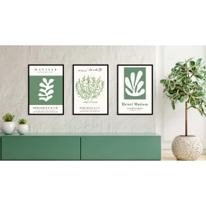 3lü Yeşil Matisse Çerçeveli Tablo , Ev Dekoru , Soyut Tablo , Ahşap Tablo