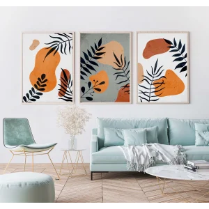 3 Parça Boho Çerçeveli Ahşap Tablo Seti, Ev Dekoru, Soyut Tablo