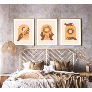 3 Parça Boho Style Çerçeveli Ahşap Tablo Seti, Ev Dekoru