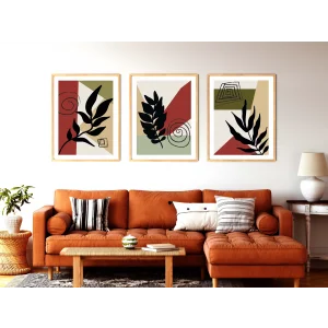 3 Parça Çerçeveli Bohem Ahşap Tablo Seti, Soyut Tablo, Ev Dekoru