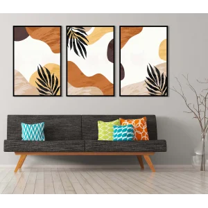 3 Parça Çerçeveli Dekoratif Boho Ahşap Tablo seti, Ev Dekoru, Soyut Tablo