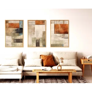 3 Parça Çerçeveli Dekoratif Soyut Ahşap Tablo seti, Ev Dekoru, Soyut Tablo