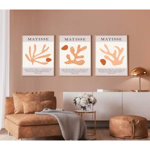 3 Parça Çerçeveli Matisse Ahşap Tablo Seti, Soyut Tablo, Ev Dekoru