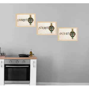 3 Parça Çerçeveli Sabret, Şükret, Dua Et Yazılı Ahşap Tablo Seti