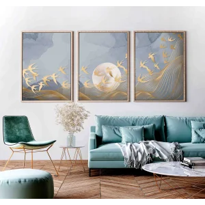 3 Parça Çerçeveli Soyut Ahşap Tablo Seti, Ev Dekoru