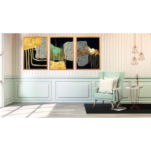 3 Parça Çerçeveli Soyut Ahşap Tablo Seti, Ev Dekoru, Çerçeveli Tablo, Soyut Tablo